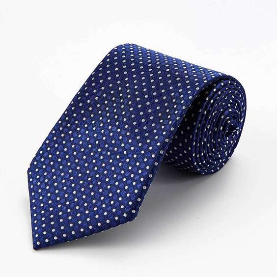 Elegant Male Business Jacquard Silk Tie - Royal Blue Tie with Silver Round Dot Pattern 