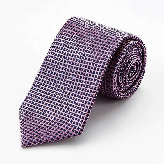Elegant Male Business Jacquard Silk Tie - Dark Pink Grid Pattern