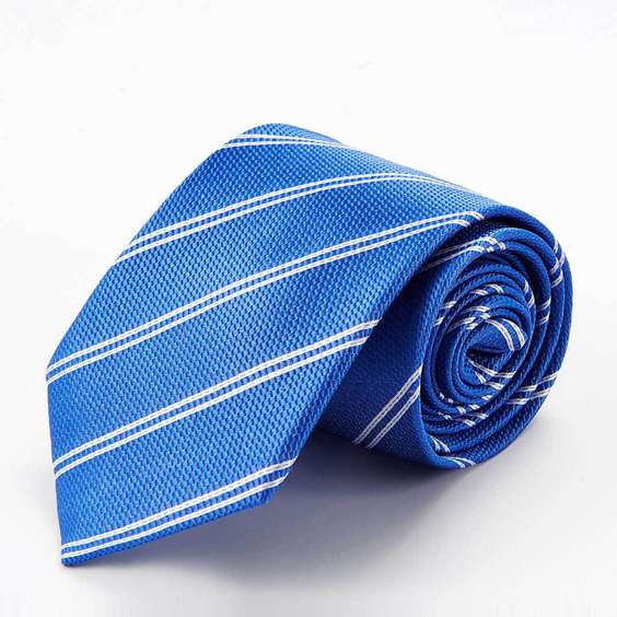 Classic Stripe Pattern Jacquard Silk Tie - Light Blue Tie with White Stripe
