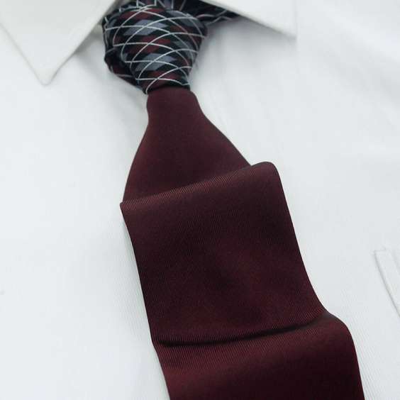 Color blocking and Patchwork Silk Tie - Sliver Grid and Wine Red