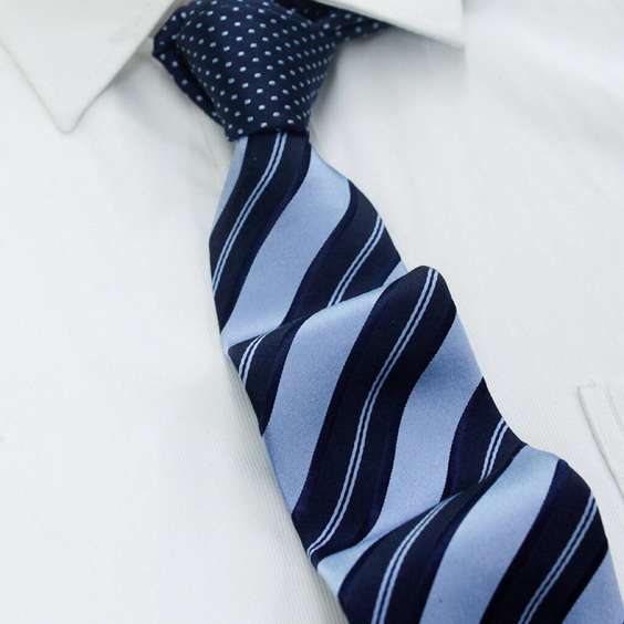 Color blocking and Patchwork Silk Tie - Blue Stripe and Dotted Pattern