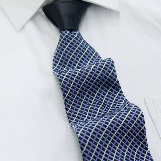 Color blocking and Patchwork Silk Tie - Dark Blue and Blue Stripe