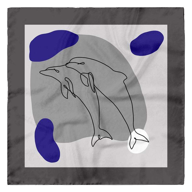 Animal and Figure Silk Scarf - Dolphin