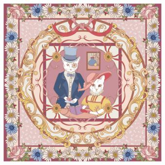 Cat Couple Silk Scarf - Pink