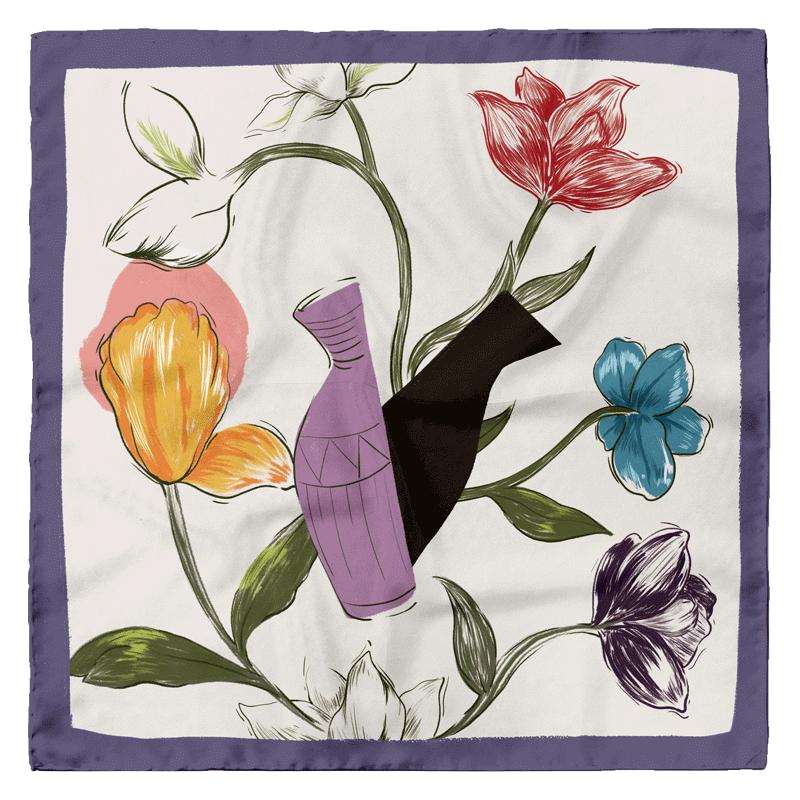 Vase and Flowers Silk Scarf - Abstract Pattern