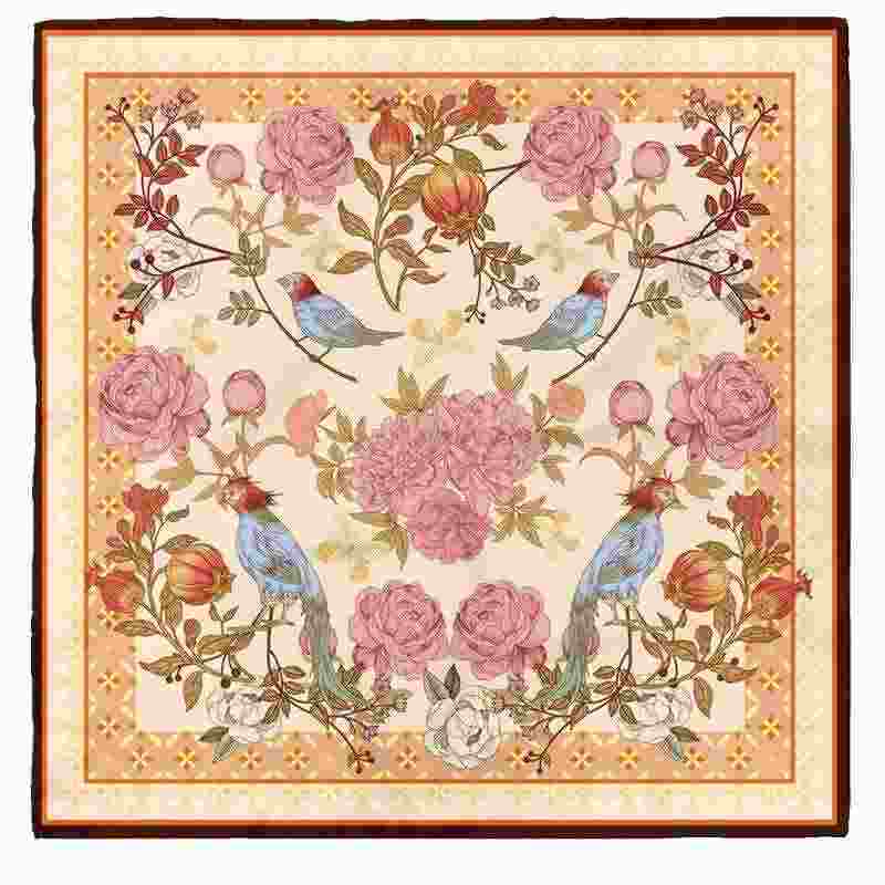 Birds and Flowers Silk Scarf - Vibrant and Colorful Pattern