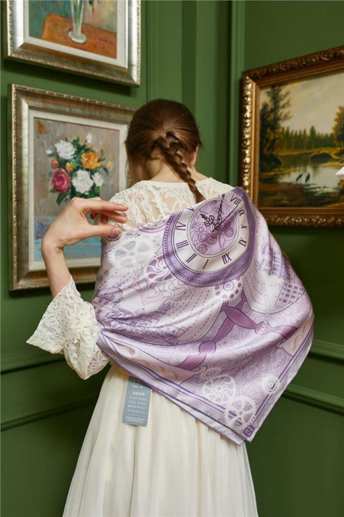 The Hourglass of Time Silk Scarf - Model Wearing