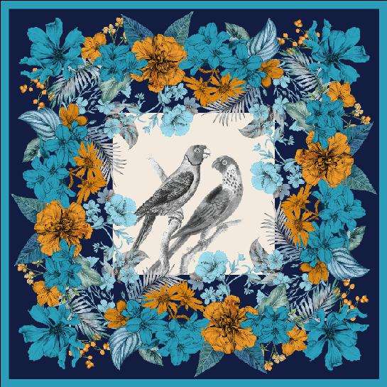 Whispering Forest Silk Scarf - Blue Tone Pattern
