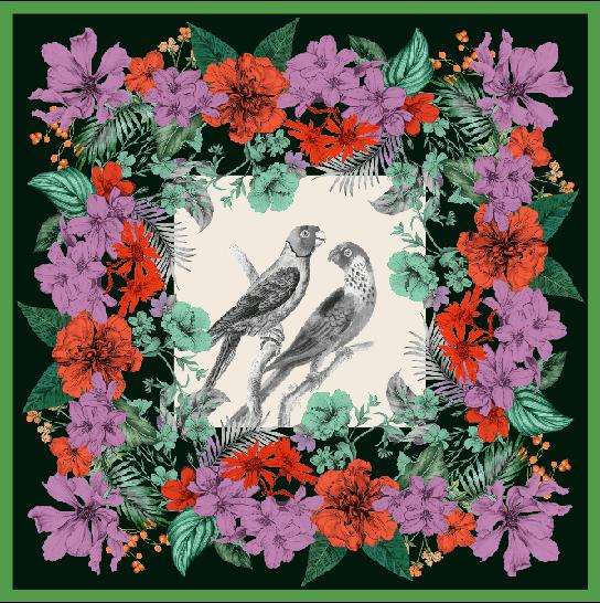 Whispering Forest Silk Scarf - Green Tone Pattern