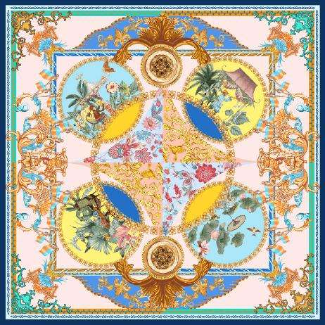 Flower Wonderland in the Mirror Silk Scarf - Blue Tone Pattern