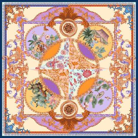 Flower Wonderland in the Mirror Silk Scarf - Purple Tone Pattern