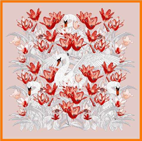 Swan Lake Serenade Silk Scarf - Red Tone Pattern