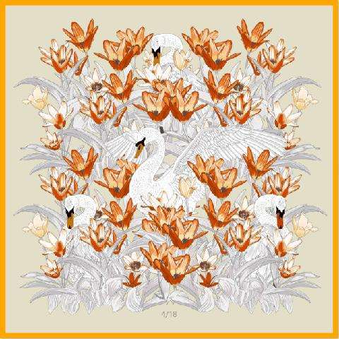 Swan Lake Serenade Silk Scarf - Orange Tone Pattern