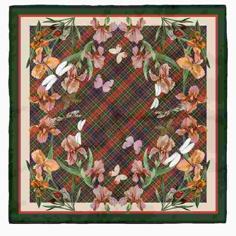 Symphony of Irises Silk Scarf - Red Tone Pattern