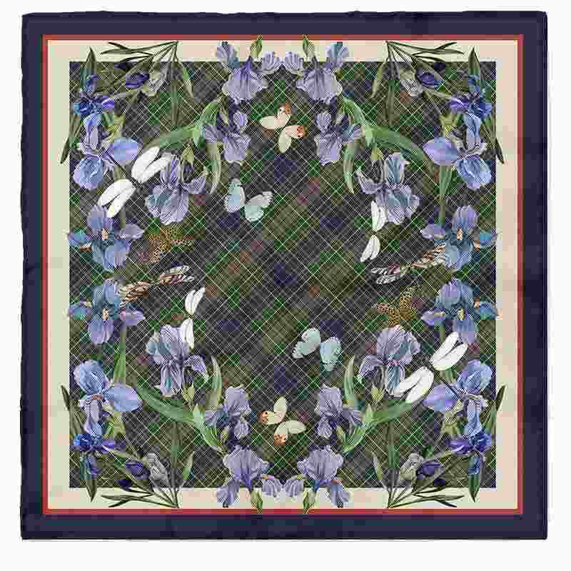 Symphony of Irises Silk Scarf - Blue Tone Pattern