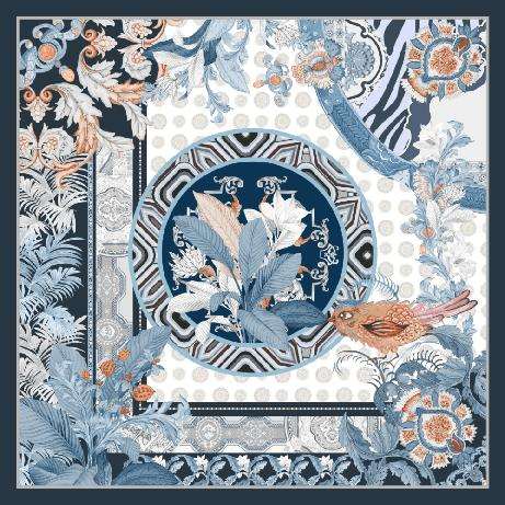 A Remarkable Encounter with Celadon Silk Scarf - Blue Tone Pattern