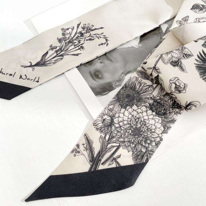 Flowers Dairy Silk Skinny Scarf - Printing Details