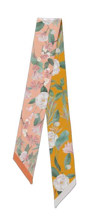 Camellia Pattern Silk Skinny Scarf