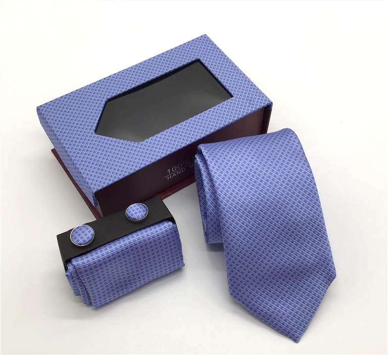 Embossed Diagonal Fine-Stripe Tie Set - Purple