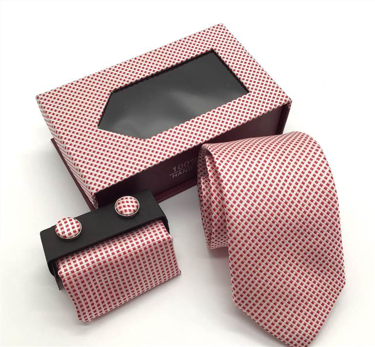 Embossed Diagonal Fine-Stripe Tie Set - Pink