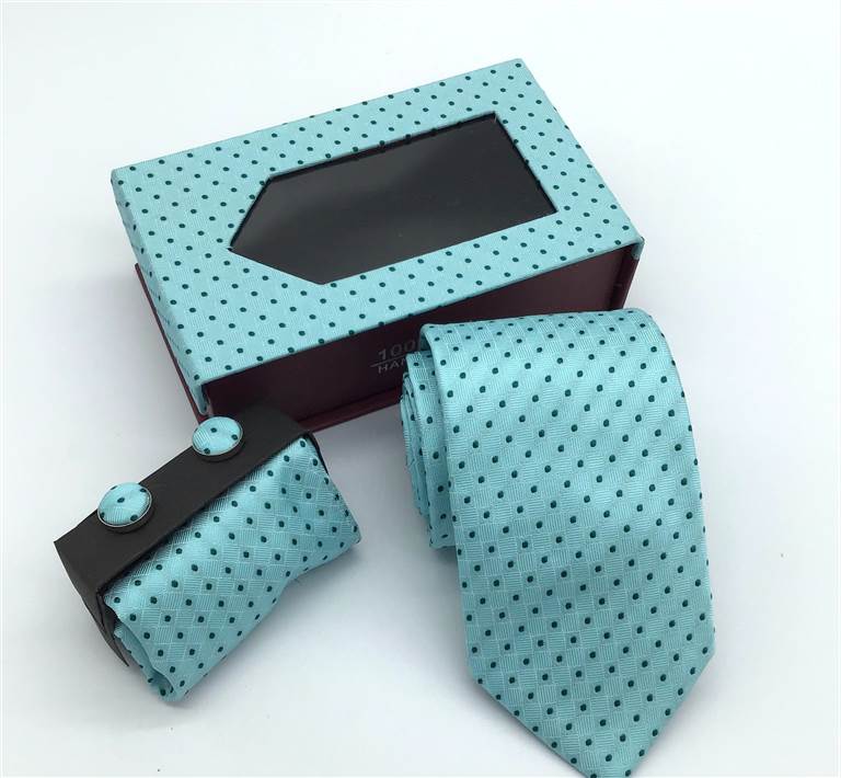 Small Polka Dots Pattern Tie Set - Cyan