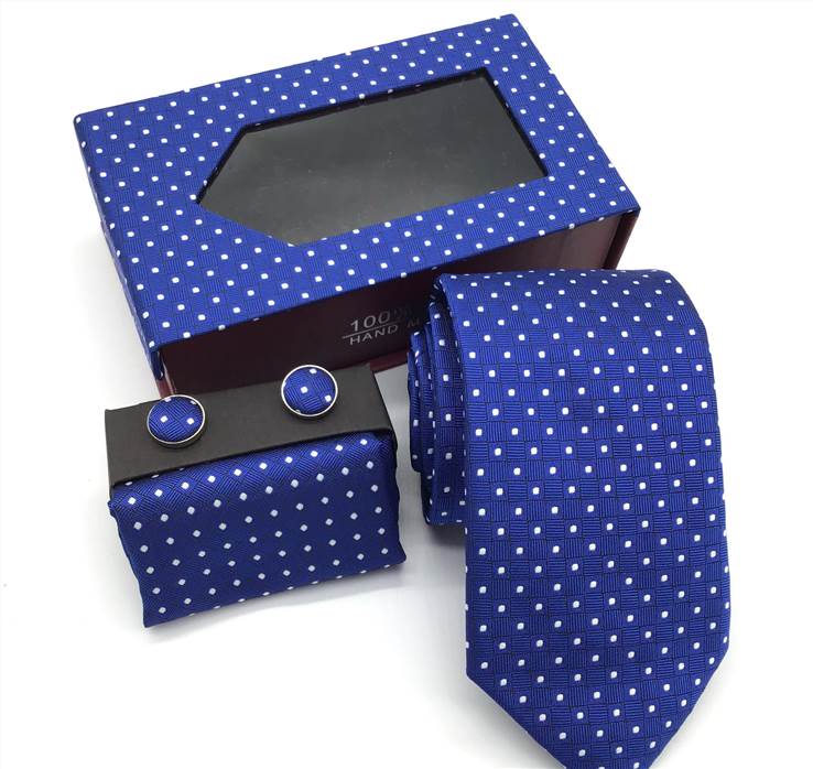 Small Polka Dots Pattern Tie Set - Bright Blue