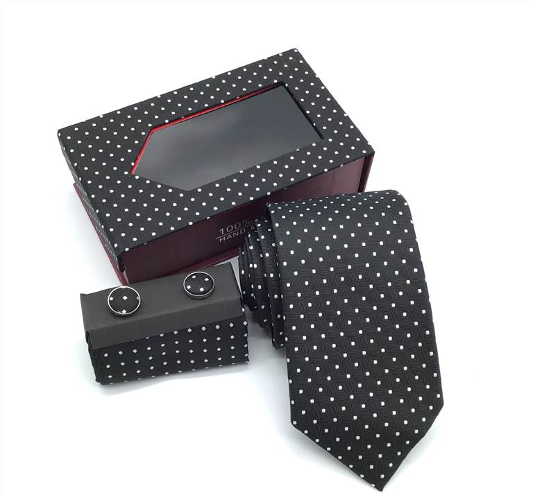 Small Polka Dots Pattern Tie Set - Black