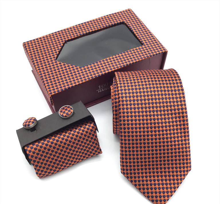 Tandem Pattern Dotted Tie Set of Men - Orange