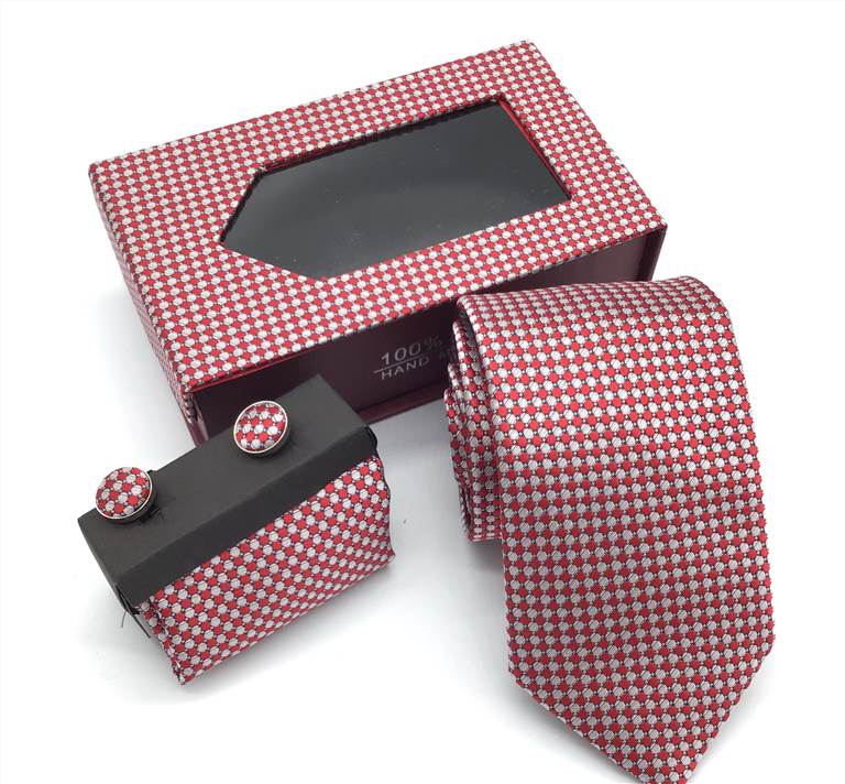 Tandem Pattern Dotted Tie Set of Men - Red