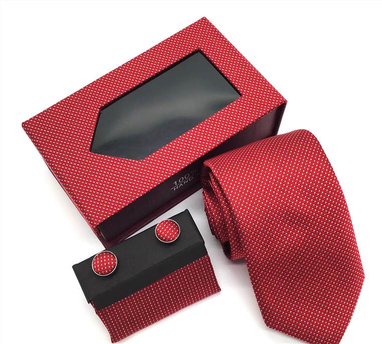 Two-Tone Twill Woven Tie Set - Dark Red