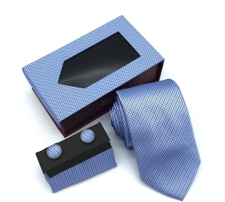 Two-Tone Twill Woven Tie Set - Light Blue