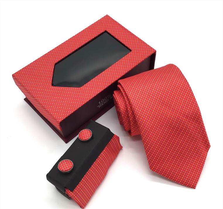 Two-Tone Twill Woven Tie Set - Red