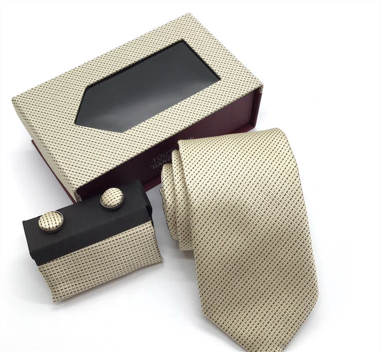 Two-Tone Twill Woven Tie Set - Khaki