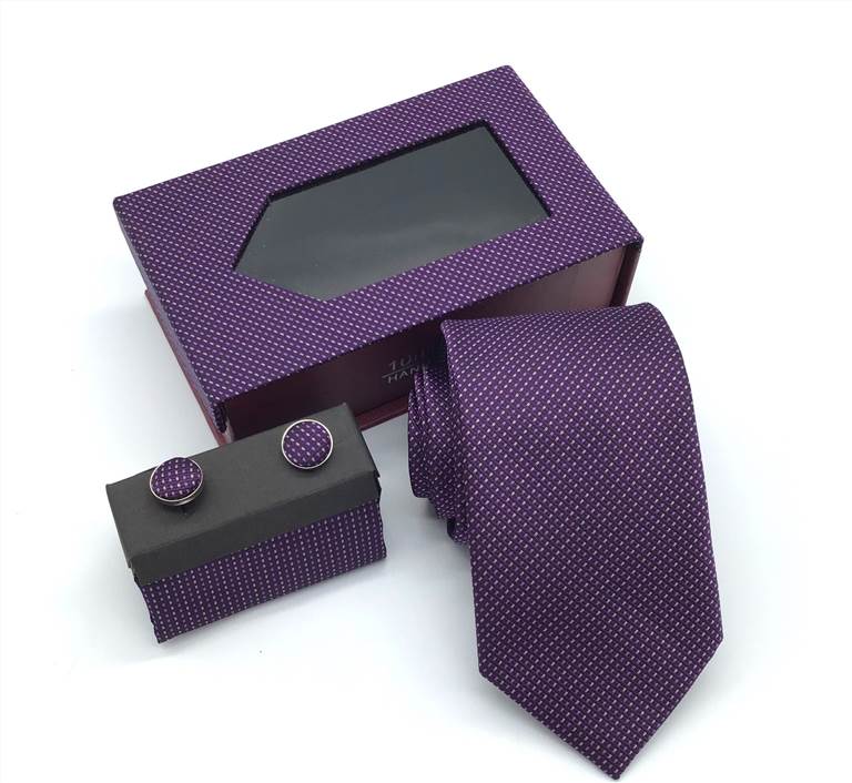 Two-Tone Twill Woven Tie Set - Dark Purple