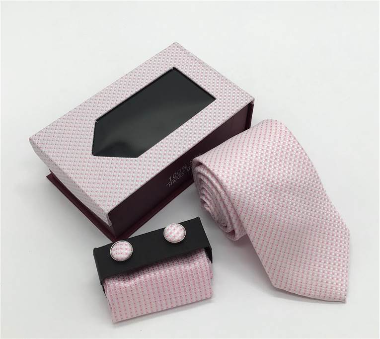 3-Piece Patterned Polyester Tie Set - Light Pink