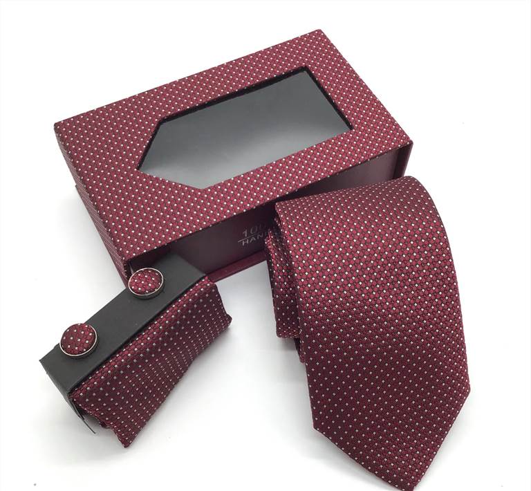 3-Piece Patterned Polyester Tie Set -Wine Red