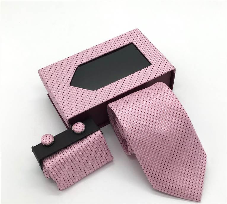 3-Piece Patterned Polyester Tie Set -Pink