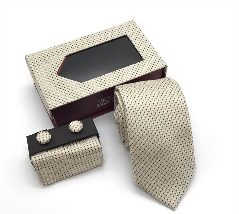 3-Piece Patterned Polyester Tie Set - Khaki