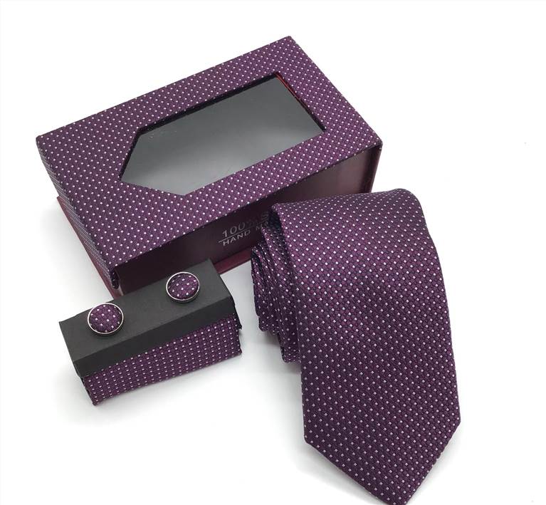 3-Piece Patterned Polyester Tie Set - Dark Purple