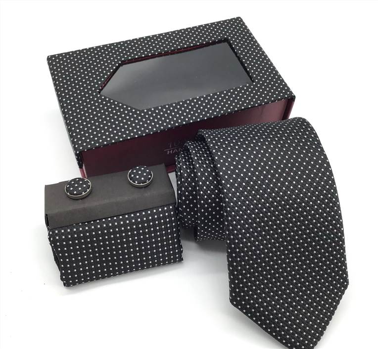 3-Piece Patterned Polyester Tie Set - Black