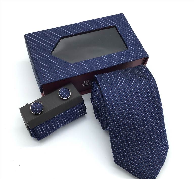 3-Piece Patterned Polyester Tie Set - Dark Blue