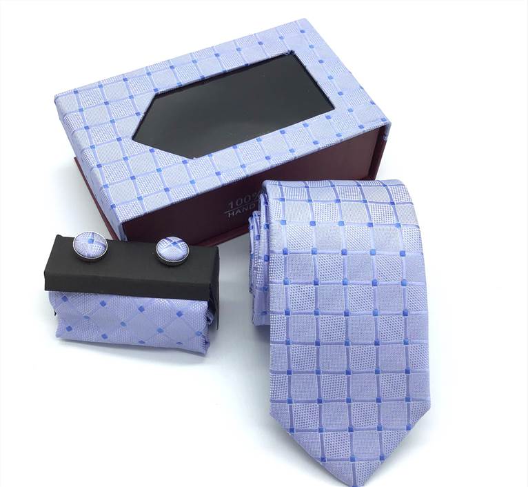 Checkered Plaid Stripe Tie Set - Violet