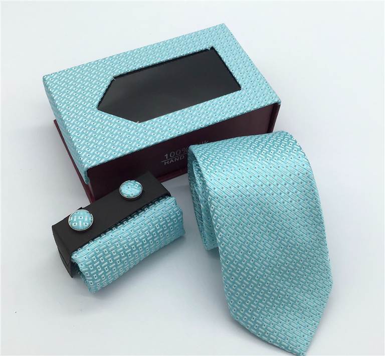 Classic Woven Jacquard Polyester Tie Set - Cyan