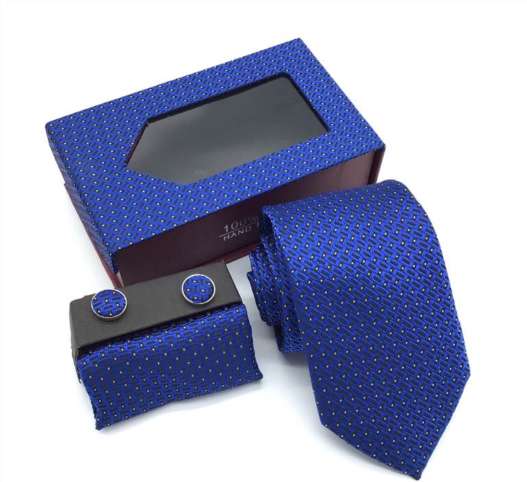Classic Woven Jacquard Polyester Tie Set - Bright Blue