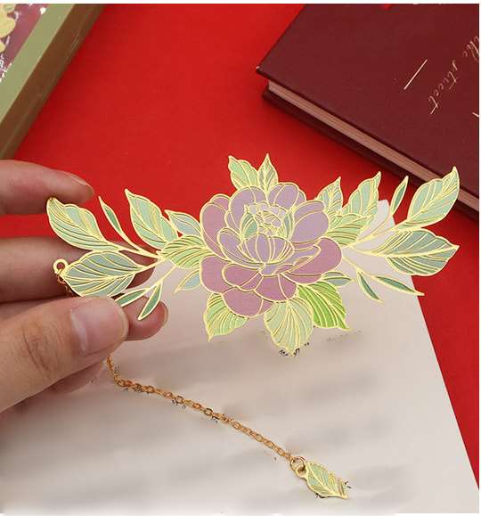 Floral Theme Metal Bookmark - Pink