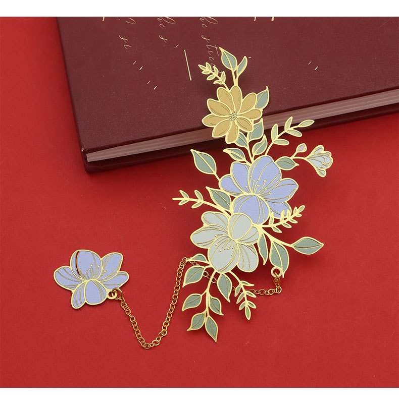 Floral Theme Metal Bookmark - Blue