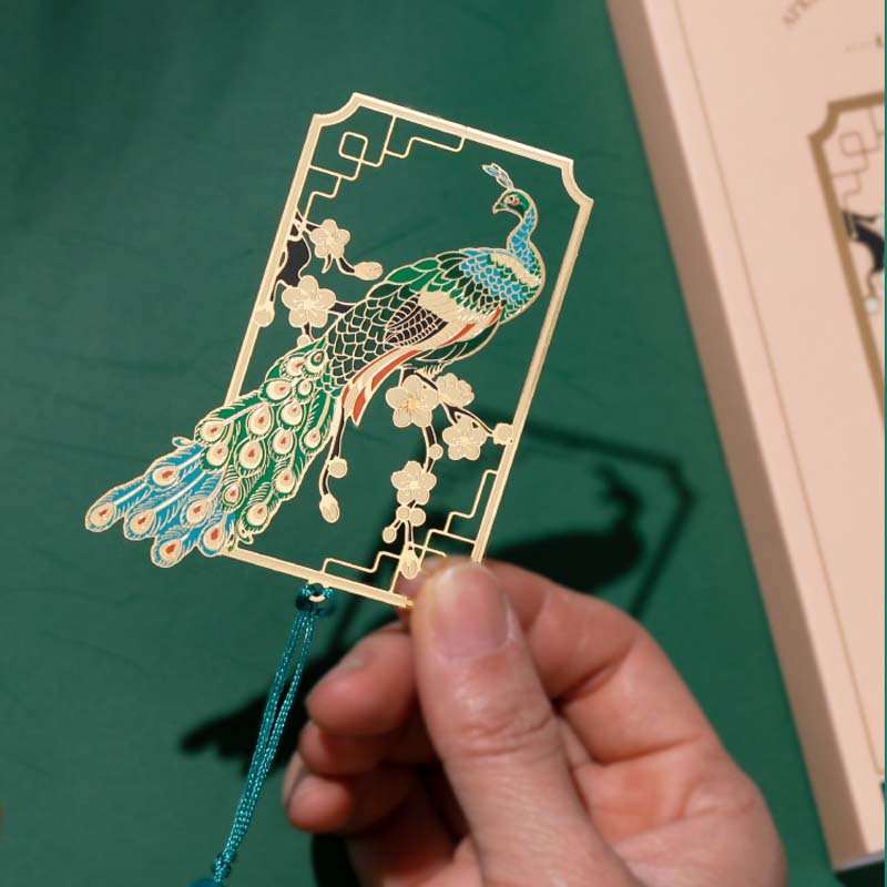 Peacock Metal Bookmark with a Tassel