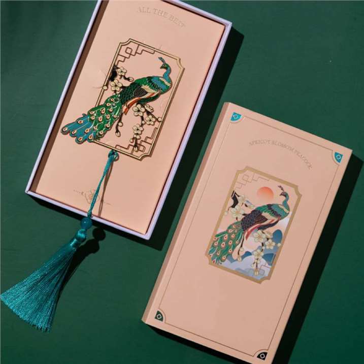 Peacock Metal Bookmark in the Gift Box